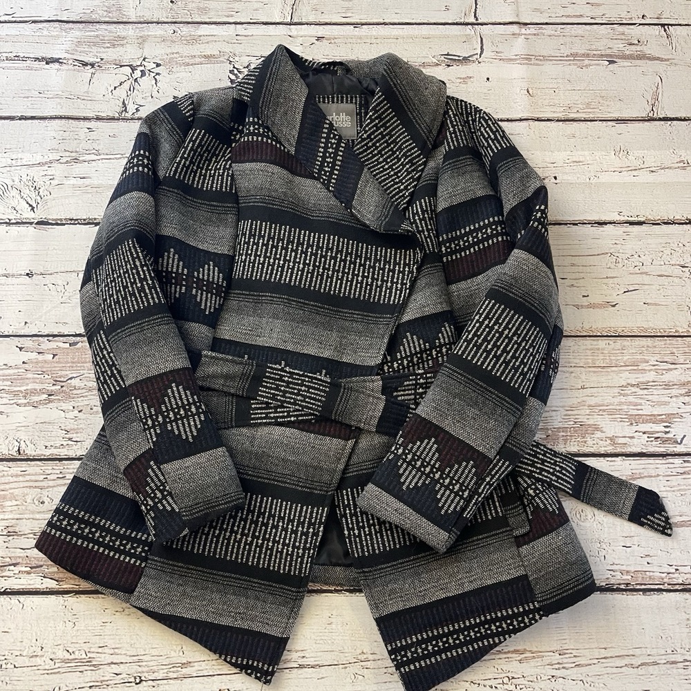 Charlotte Russe Belted Wool‎ Blend Aztec Design Jacket Coat Women's Size Medium